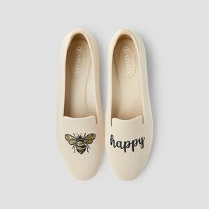 VIVAIA Cream Bee Embroidered Loafers